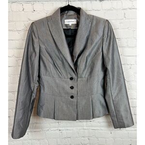 CALVIN KLEIN gray collared classic career peplum blazer jacket size 4 NWOT